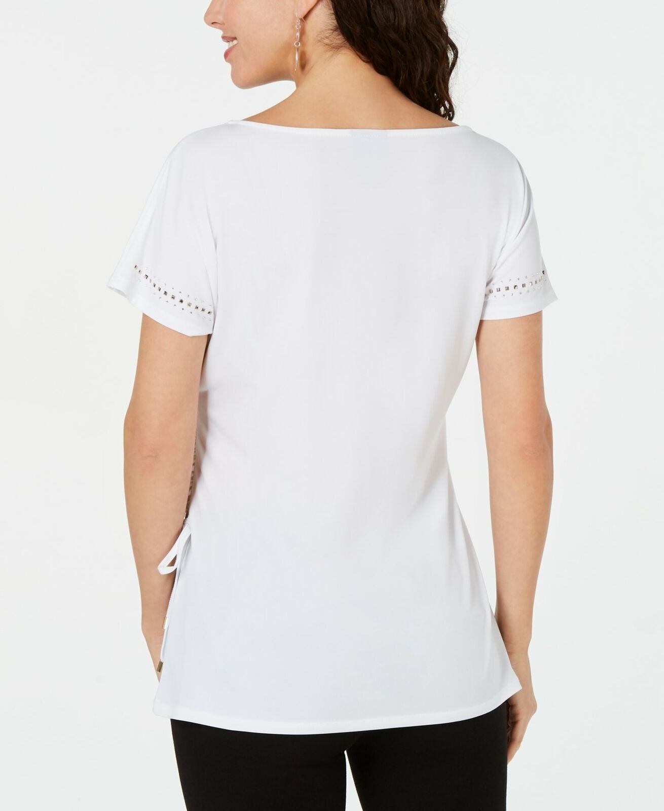 JM Collection Top feminino com babados e amarração lateral, branco, tamanho médio
