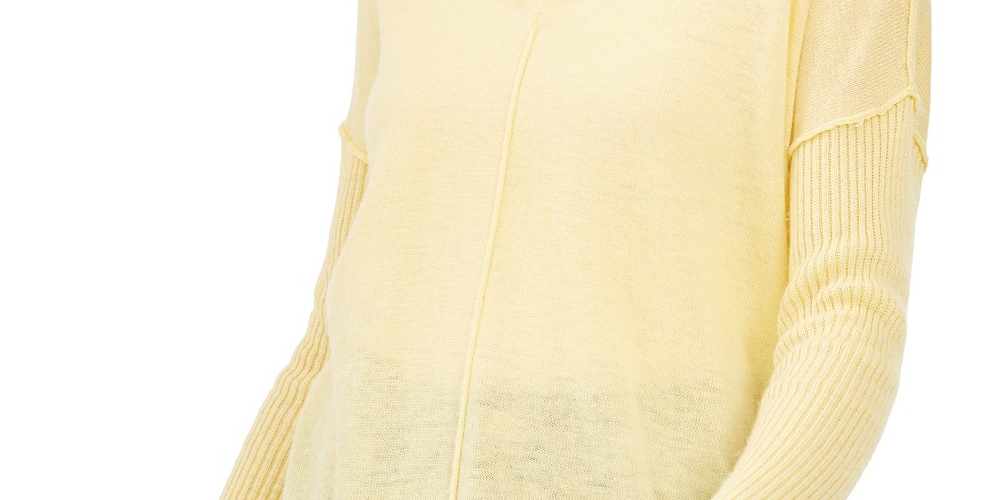 Suéter túnica feminino canelado de manga comprida, tamanho grande, amarelo, da INC International Concepts