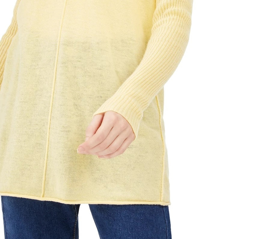 Suéter túnica feminino canelado de manga comprida, amarelo brilhante, tamanho médio, da INC International Concepts