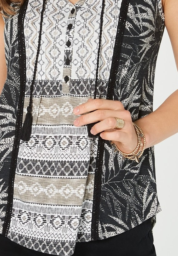 Top feminino com cadarço e borlas Style &amp; Co, preto, tamanho pequeno