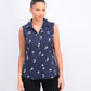 Blusa feminina sem mangas com estampa floral azul Charter Club, tamanho 4