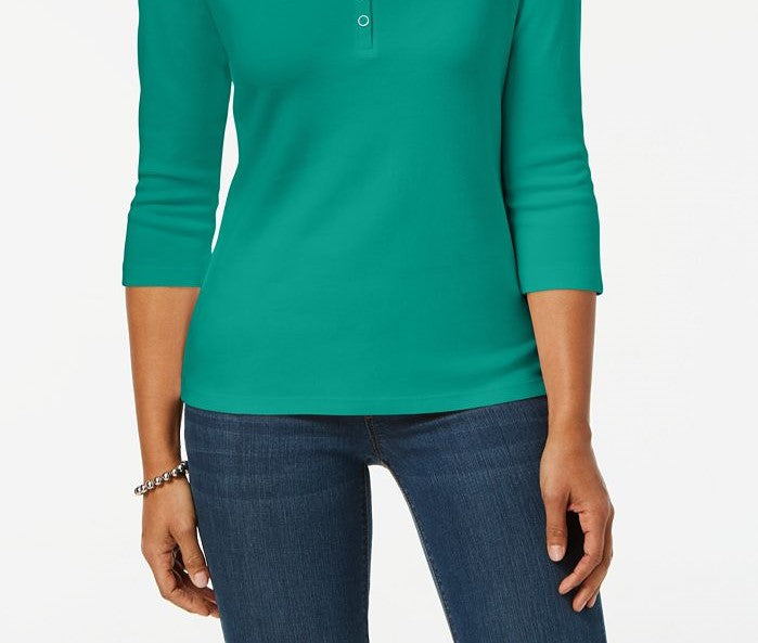 Karen Scott Top Henley de Algodão Feminino Verde Tamanho P