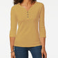 Camisa Henley de algodão pequena Karen Scott feminina, marrom, tamanho grande