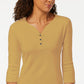 Camisa Henley de algodão pequena Karen Scott feminina, marrom, tamanho grande