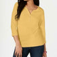 Camisa Henley de algodão pequena Karen Scott feminina, amarela, tamanho pequeno, extra grande