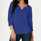 Camisa Henley de algodão pequena Karen Scott feminina, azul, tamanho pequeno