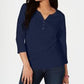 Camisa Henley de algodão feminina Karen Scott, azul, tamanho pequeno e pequeno