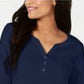 Camisa Henley de algodão feminina Karen Scott, azul, tamanho pequeno e pequeno