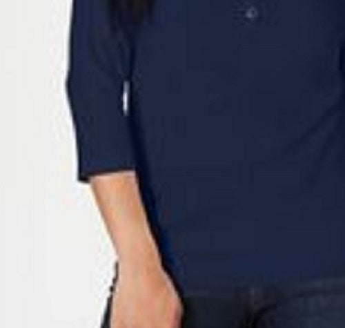 Camisa Henley de algodão feminina Karen Scott, azul, tamanho pequeno e pequeno