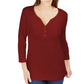 Camisa Henley Karen Scott Feminina Pequena Manga 3/4, Cor Merlot, Tamanho Médio