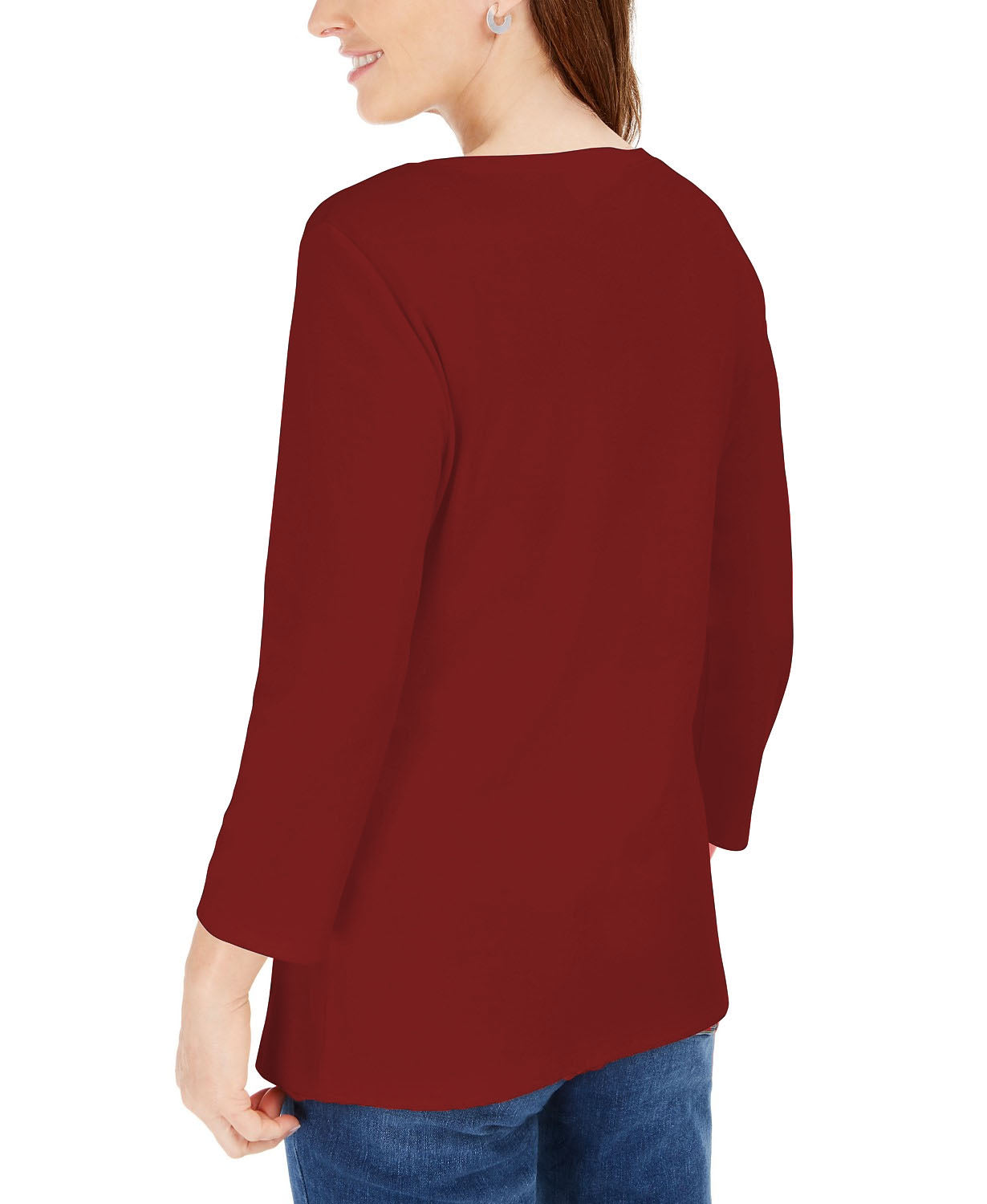 Camisa Henley Karen Scott Feminina Pequena Manga 3/4, Cor Merlot, Tamanho Médio