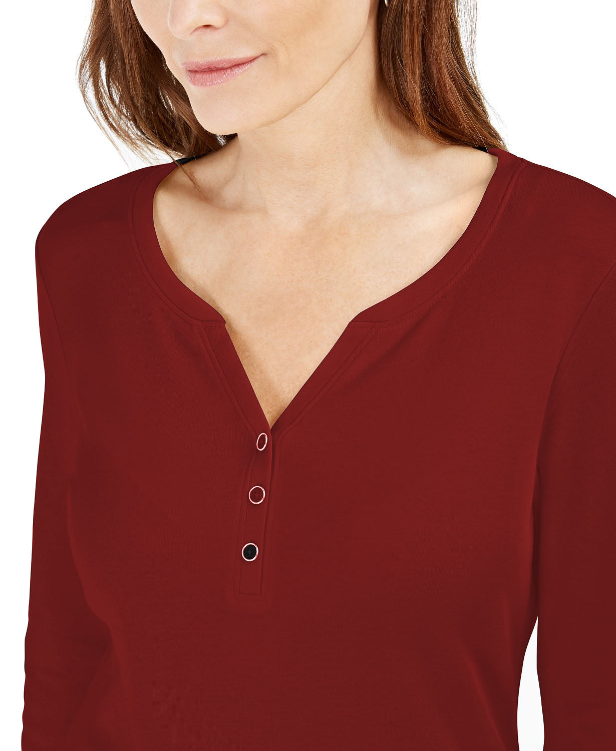 Camisa Henley Karen Scott Feminina Pequena Manga 3/4, Cor Merlot, Tamanho Médio