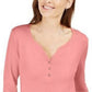 Camisa Henley de algodão pequena Karen Scott feminina, rosa, tamanho médio