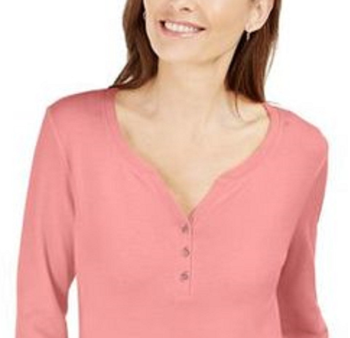 Camisa Henley de algodão pequena Karen Scott feminina, rosa, tamanho médio