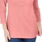 Camisa Henley de algodão pequena Karen Scott feminina, rosa, tamanho médio