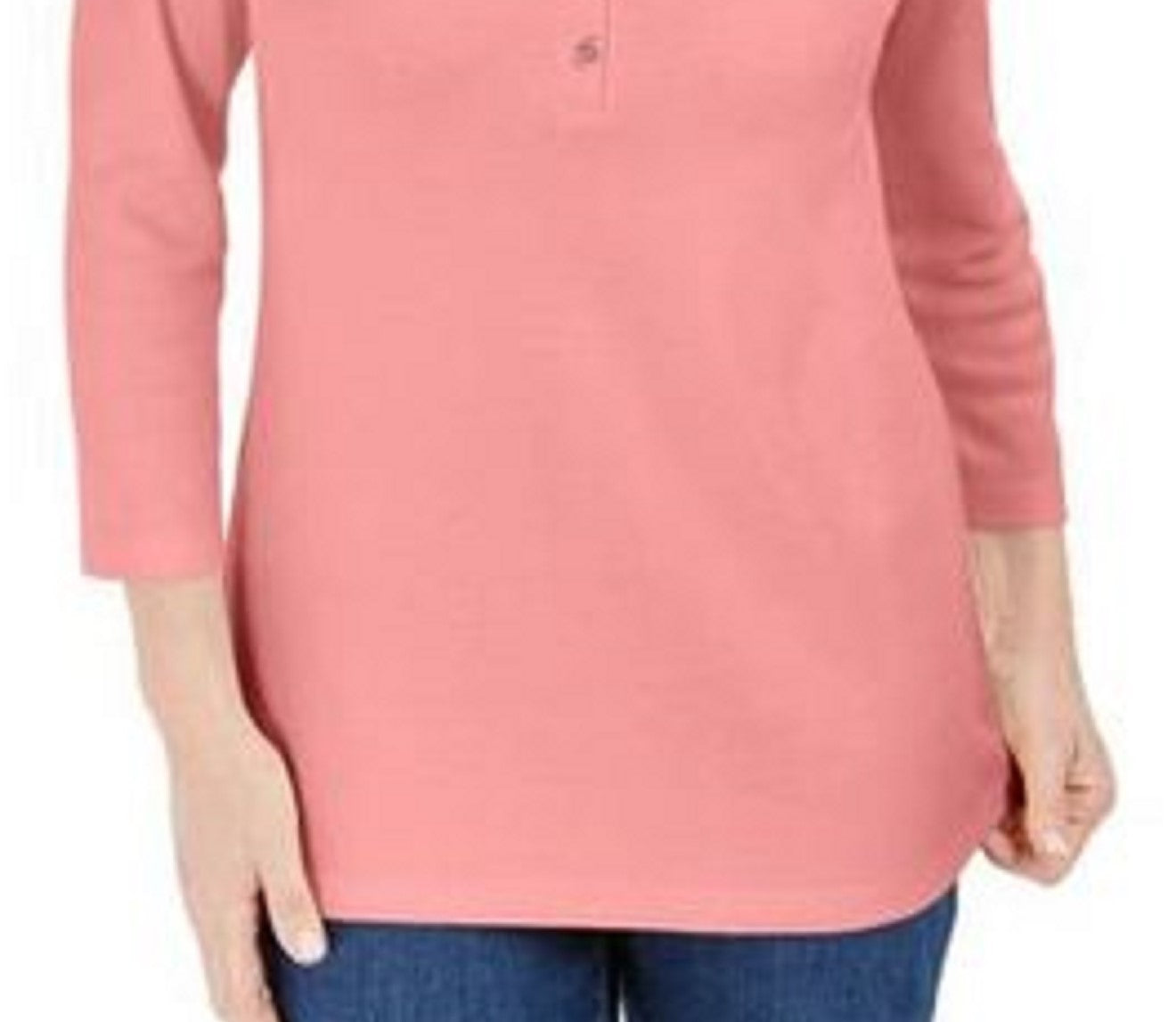 Camisa Henley de algodão pequena Karen Scott feminina, rosa, tamanho médio