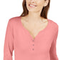 Camisa Henley de algodão pequena Karen Scott feminina, rosa, tamanho pequeno GG