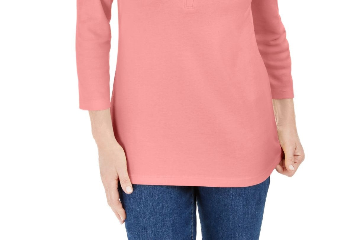 Camisa Henley de algodão pequena Karen Scott feminina, rosa, tamanho pequeno GG