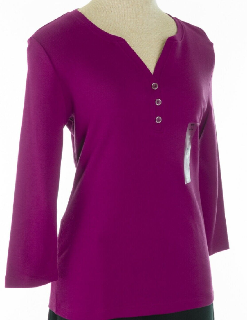 Camisa Henley de algodão pequena feminina Karen Scott, roxa, tamanho pequeno