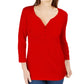 Camisa Henley Karen Scott Feminina Pequena Manga 3/4 Vermelha Tamanho Médio
