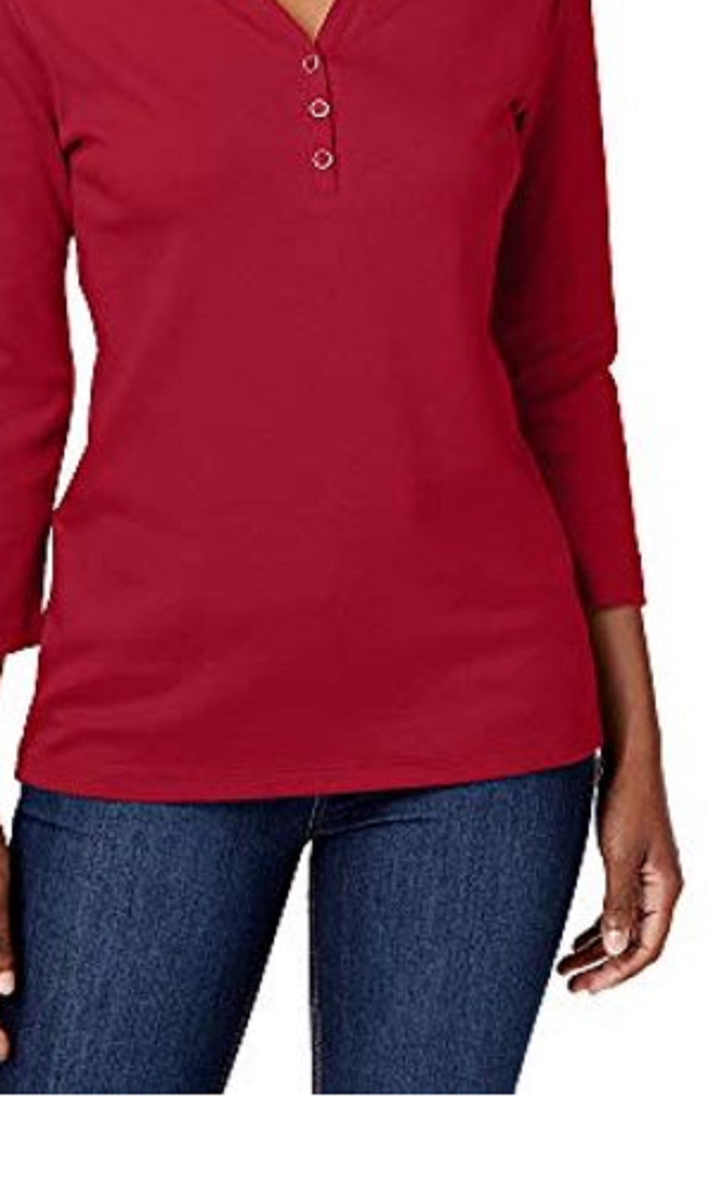 Camisa Henley de algodão feminina Karen Scott, tamanho médio, vermelha, pequena, extra grande