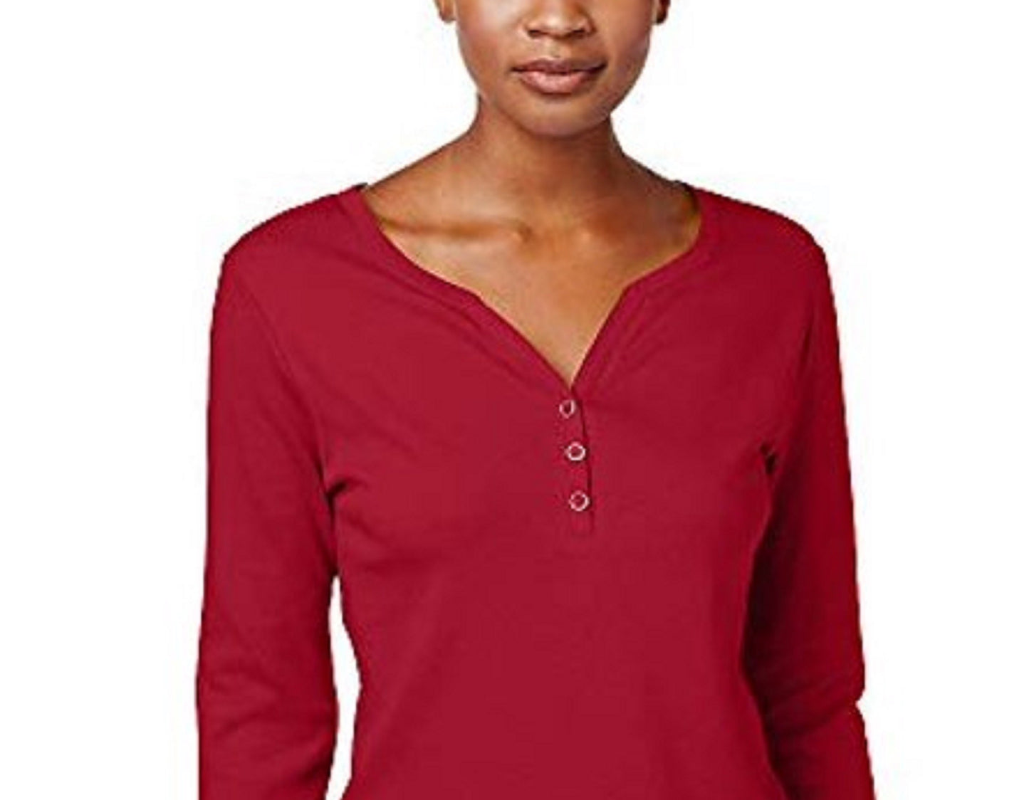 Camisa Henley de algodão feminina Karen Scott, tamanho médio, vermelha, pequena, extra grande