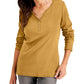 Camisa Henley de algodão pequena Karen Scott feminina, tamanho dourado, pequena e pequena