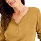 Camisa Henley de algodão pequena Karen Scott feminina, tamanho dourado, pequena e pequena