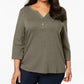 Karen Scott Blusa feminina plus size de algodão com decote aberto, cinza, tamanho 2X