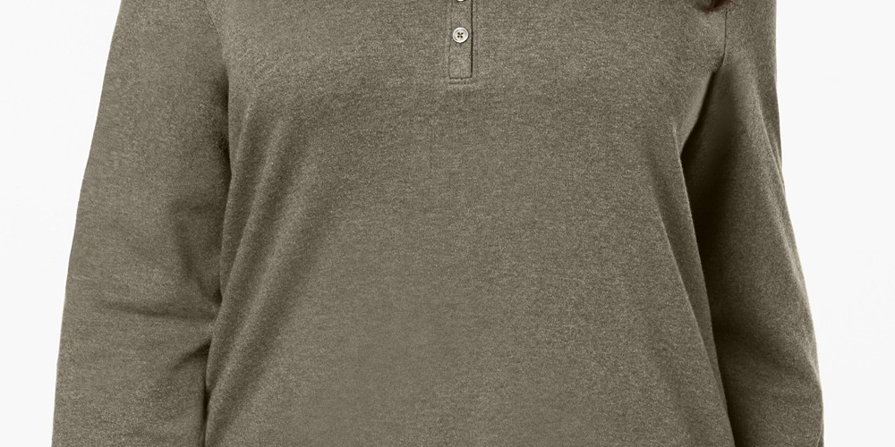 Karen Scott Blusa feminina plus size de algodão com decote aberto, cinza, tamanho 2X