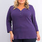 Karen Scott Top feminino plus size de algodão com decote aberto, roxo, tamanho 1X
