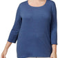 Blusa feminina Karen Scott de algodão com manga 3/4, azul, tamanho extra grande