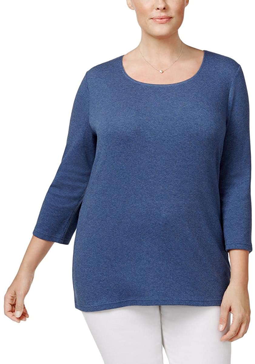Blusa feminina Karen Scott de algodão com manga 3/4, azul, tamanho extra grande