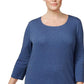 Blusa feminina Karen Scott de algodão com manga 3/4, azul, tamanho extra grande
