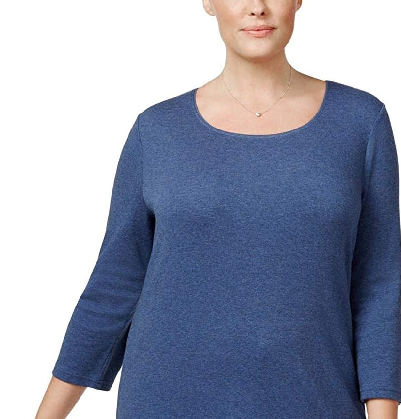 Blusa feminina Karen Scott de algodão com manga 3/4, azul, tamanho extra grande