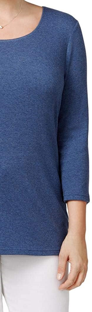 Blusa feminina Karen Scott de algodão com manga 3/4, azul, tamanho extra grande