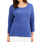 Blusa feminina Karen Scott de algodão com manga 3/4, azul, tamanho médio