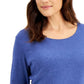 Blusa feminina Karen Scott de algodão com manga 3/4, azul, tamanho médio