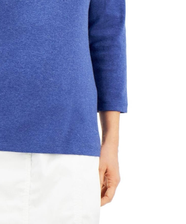 Blusa feminina Karen Scott de algodão com manga 3/4, azul, tamanho médio