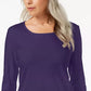 Karen Scott Top feminino de algodão com decote redondo, tamanho pequeno, roxo, tamanho médio