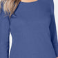 Karen Scott Top feminino de algodão com decote redondo, tamanho pequeno, azul, tamanho grande