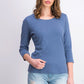 Karen Scott Top feminino de algodão com decote redondo, tamanho pequeno, azul, pequeno