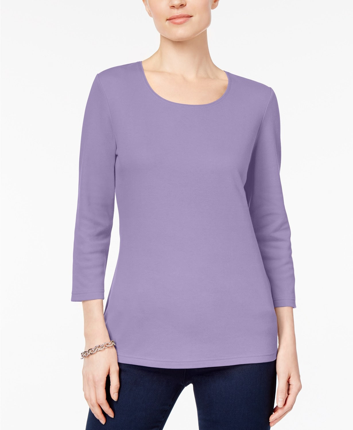 Karen Scott Top feminino de algodão com decote redondo, tamanho extra grande, roxo