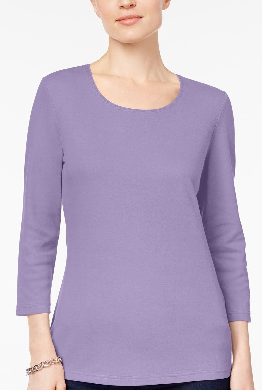 Karen Scott Top feminino de algodão com decote redondo, tamanho extra grande, roxo