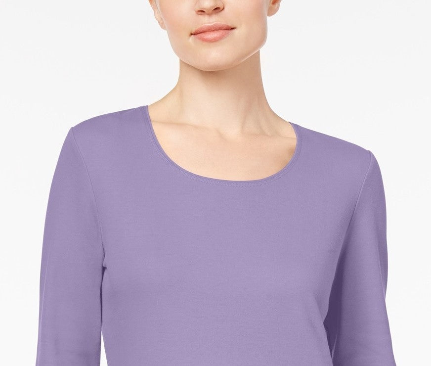 Karen Scott Top feminino de algodão com decote redondo, tamanho extra grande, roxo