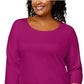Karen Scott Top feminino de algodão com decote redondo, tamanho pequeno, vermelho