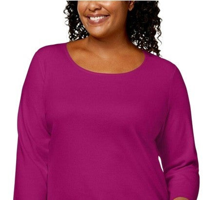 Karen Scott Top feminino de algodão com decote redondo, tamanho pequeno, vermelho