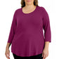 Karen Scott Top feminino de algodão com decote redondo, tamanho pequeno, roxo