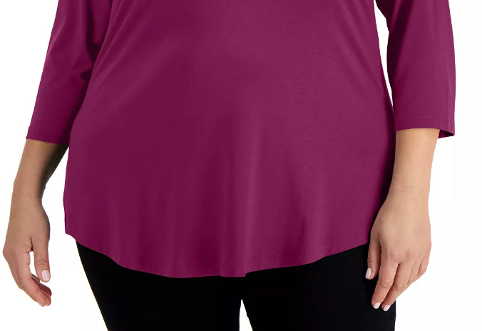 Karen Scott Top feminino de algodão com decote redondo, tamanho pequeno, roxo