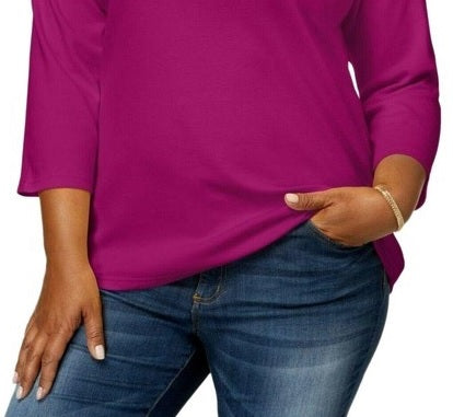 Karen Scott Top feminino de algodão com decote redondo, tamanho pequeno, vermelho
